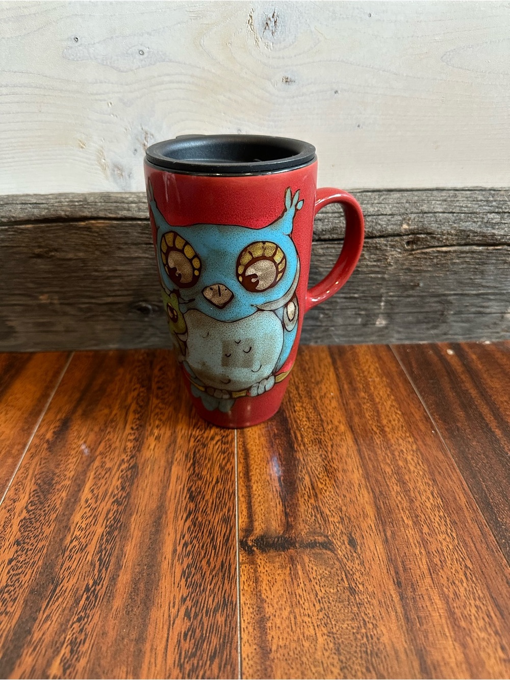 Pfaltzgraff | Red Ceramic Owl & Baby Travel Mug